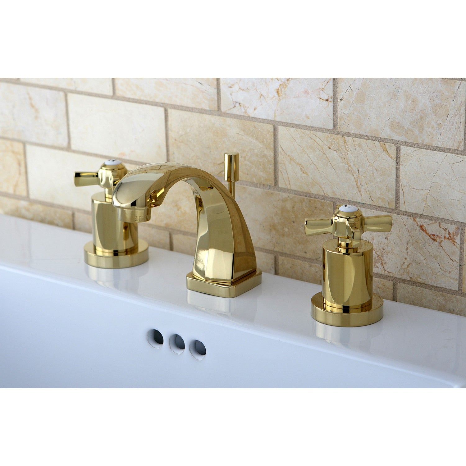 Kingston Tulare KS4942ZX - Millennium Two-Handle 3-Hole Deck Mount Widespread Bathroom Faucet with Brass Pop-Up, Polished Brass — thumbnail 2